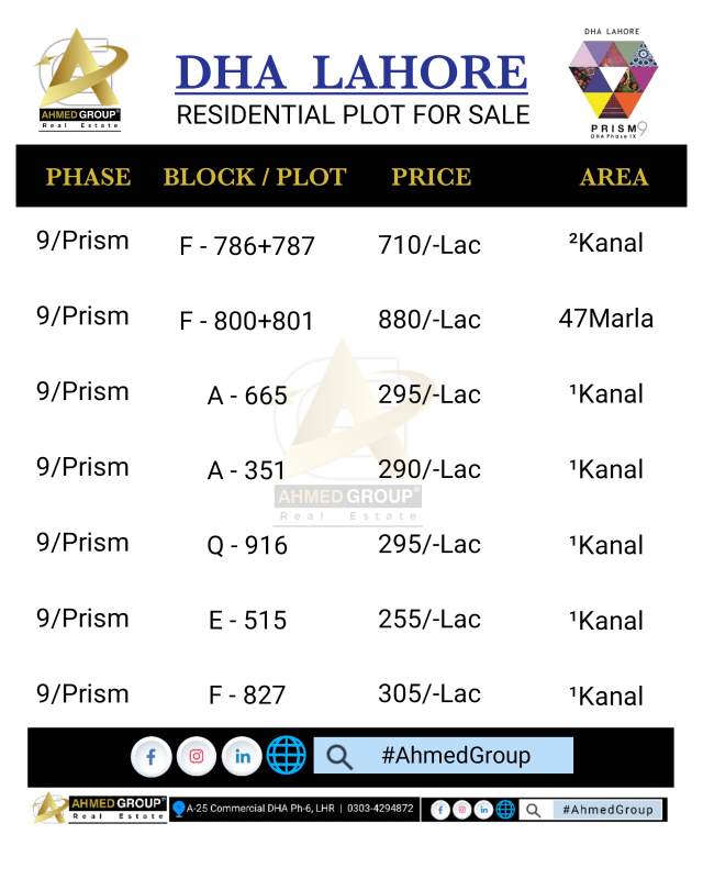 1 Kanal Residential Plot For Sale In DHA Phase 9 Prism - Block G, Lahore